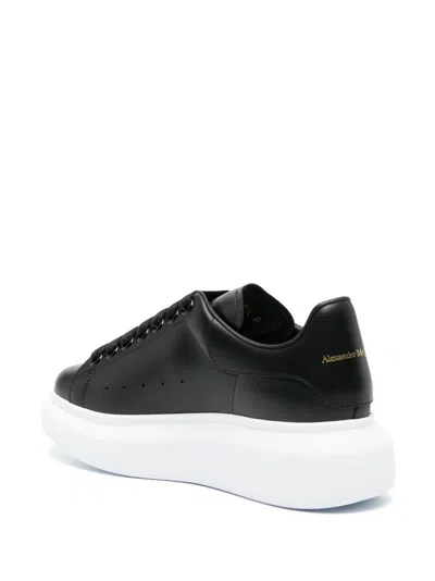Alexander Mcqueen Black Low Top Sneakers With Logo Lettering On Tongue And Heel In Leather Woman In Multi