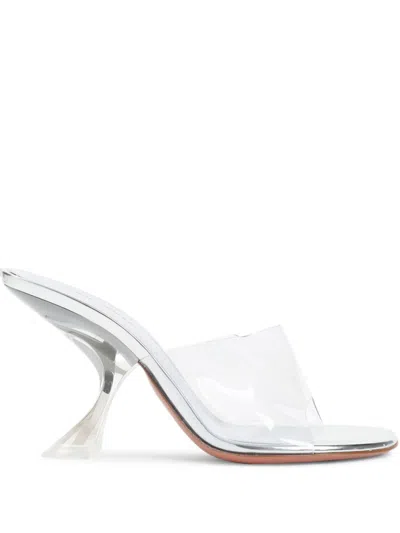 Amina Muaddi Metallic Open-toe Sandals With Sculptural Heel In White