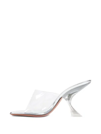 Amina Muaddi Metallic Open-toe Sandals With Sculptural Heel In White
