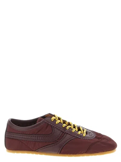 Dries Van Noten Low-top Nylon Running Sneakers With Leather Inserts In Burgundy