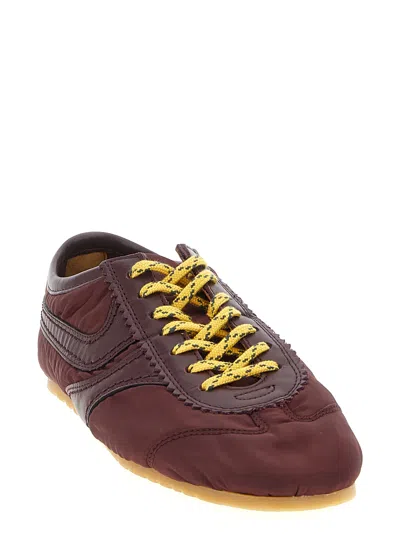 Dries Van Noten Low-top Nylon Running Sneakers With Leather Inserts In Burgundy