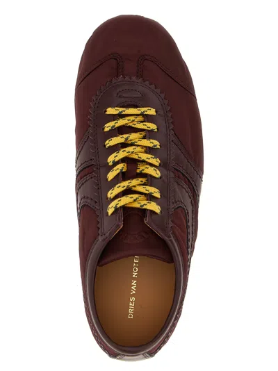 Dries Van Noten Low-top Nylon Running Sneakers With Leather Inserts In Burgundy