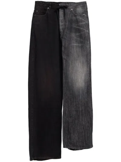 Balenciaga Denim Asymmetric Hem Adjustable Waist Strap Pants In Gray