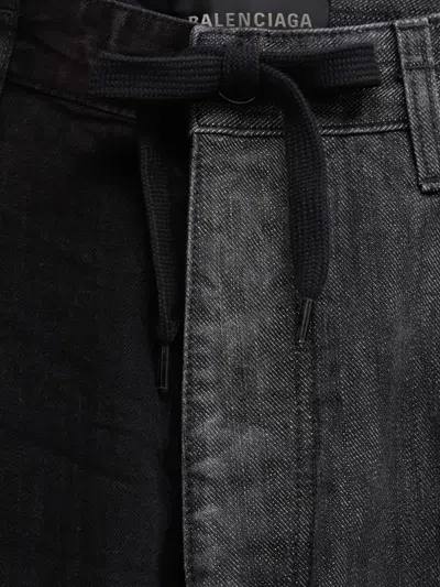 Balenciaga Denim Asymmetric Hem Adjustable Waist Strap Pants In Gray