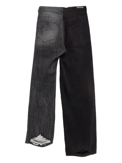 Balenciaga Denim Asymmetric Hem Adjustable Waist Strap Pants In Gray