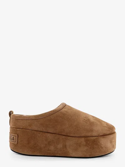 Balenciaga Women Alaska Soft Suede Mule With Plateau In Brown