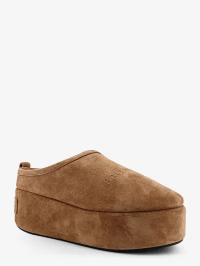 Balenciaga Women Alaska Soft Suede Mule With Plateau In Brown