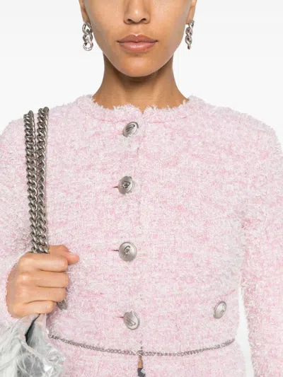 Balenciaga Pink Cotton Blend Tweed Cropped Cardigan