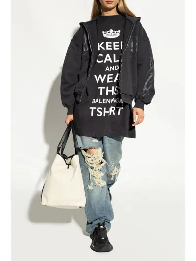 Balenciaga Gucci Fabric Ballet Flats With Logo In Black