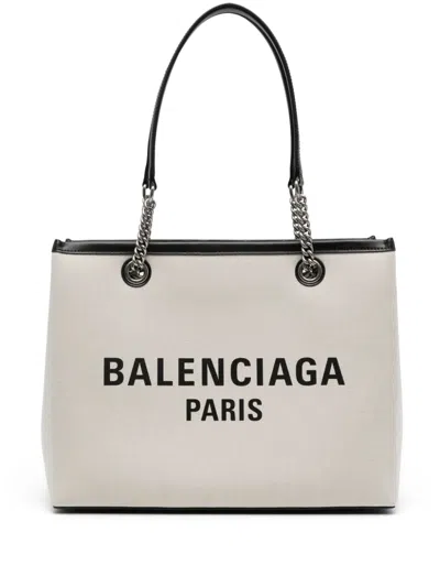 Balenciaga Small Duty Free Canvas Tote Bag In Neutral