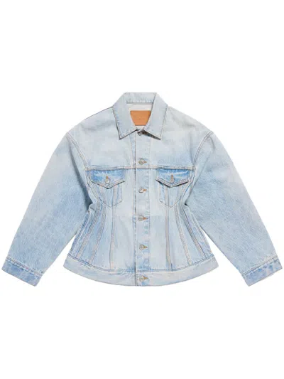 Balenciaga Hourglass Denim Jacket In Blue