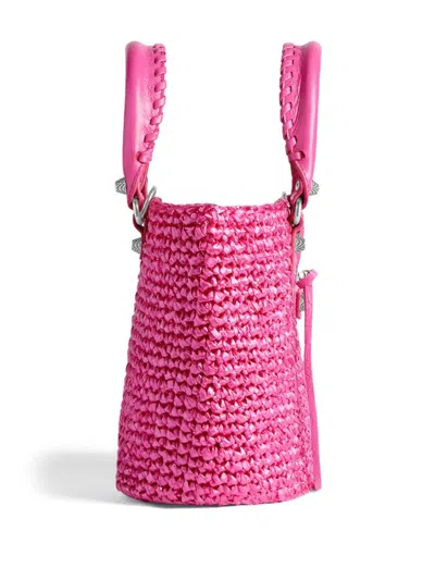 Balenciaga Fuchsia Raffia Small Le Cagole Panier Handbag In Multi