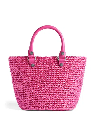 Balenciaga Fuchsia Raffia Small Le Cagole Panier Handbag In Multi
