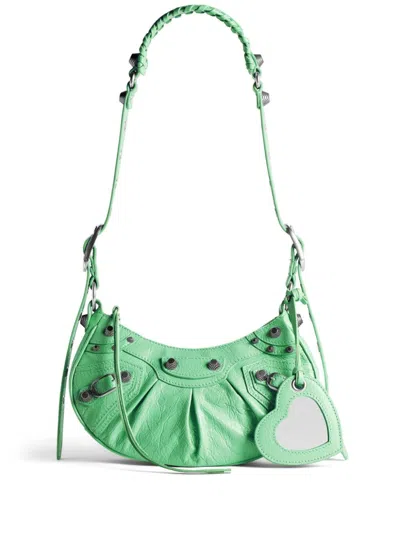 Balenciaga Women Le Cagole Xs Leather Shoulder Bag In Green