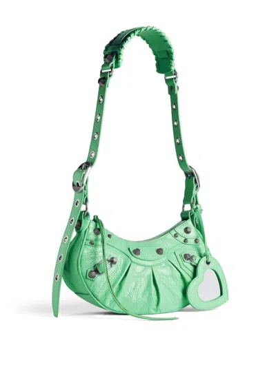 Balenciaga Women Le Cagole Xs Leather Shoulder Bag In Green