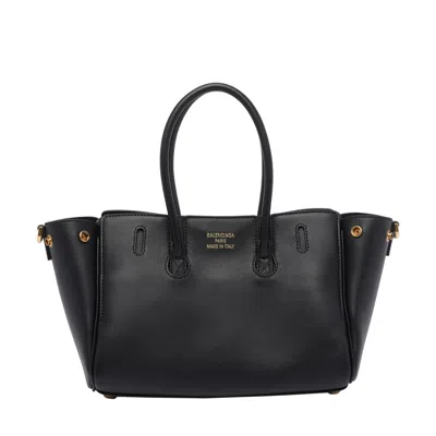 Balenciaga Black Leather Medium Carry All Bel Air Shopping Bag In Black