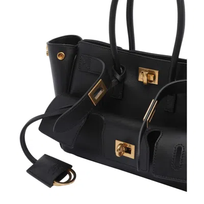 Balenciaga Black Leather Medium Carry All Bel Air Shopping Bag In Black