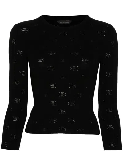 Balenciaga Women Open-knit Wool Top In Black