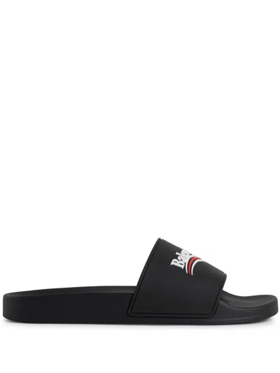 Balenciaga Women Political Campaign Pool Slides In Black