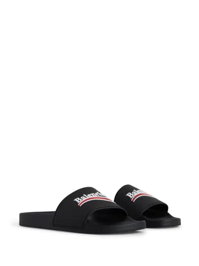 Balenciaga Women Political Campaign Pool Slides In Black
