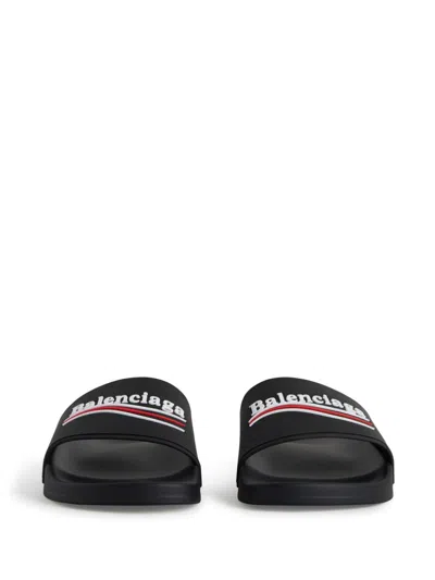 Balenciaga Women Political Campaign Pool Slides In Black