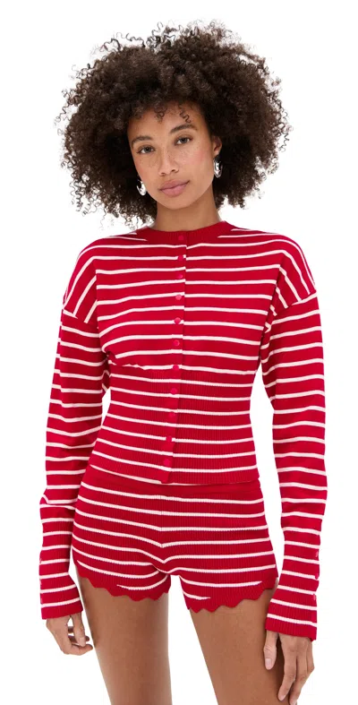 Lioness Head In The Clouds Cardigan Crimson Stripe In Red