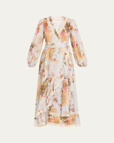 Zimmermann Women Sky Blue Ascension Printed Midi Dress, M Luxury Dresses For Women Darveys In Animal Print