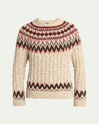 Moncler Jacquard Wool Blend Sweater With Geometric Pattern In Neutral