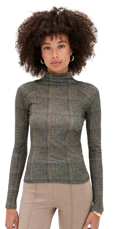 Rag & Bone Shaw Paneled Long Sleeve Turtleneck Tee Brown Multi In Gray