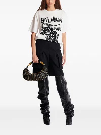 Balmain Short-sleeved T-shirt With Leopard Print In Multi