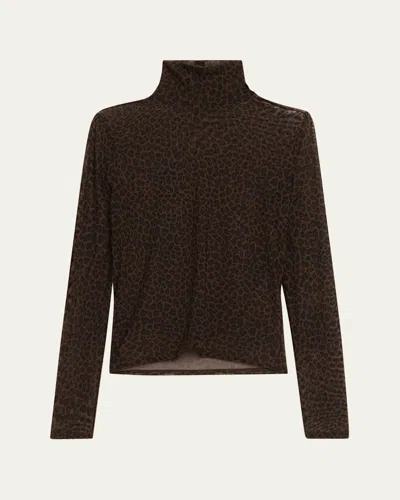 Frame The Sheer Mesh Turtleneck Top In Brown