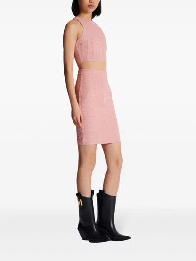 Balmain Top In Maglia Monogramma Pb Labirinto In Pink