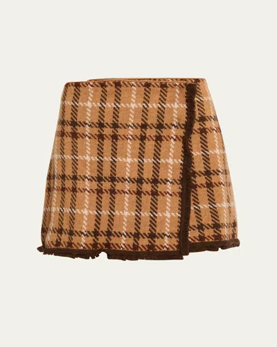 Cara Cara Jodi Plaid Wrap Skirt In Brown