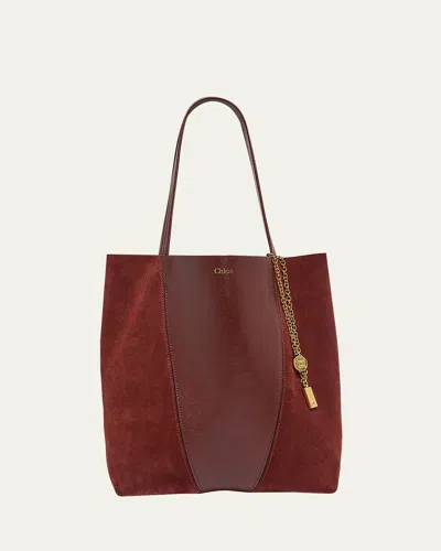 Chloé Borsa Shopping Chloè Spin Bordeaux In Pelle E Pelle Scamosciata  Donna In Brown