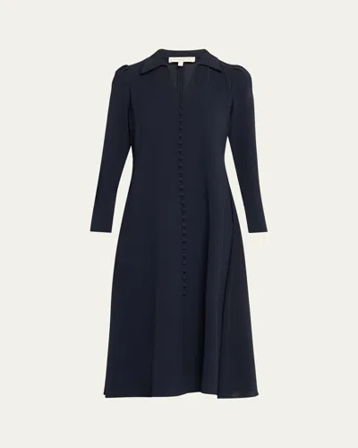 Lafayette 148 Button-down Finesse Crepe Midi Dress In Black