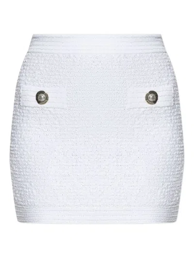 Balmain Women Tweed Mini Skirt In White