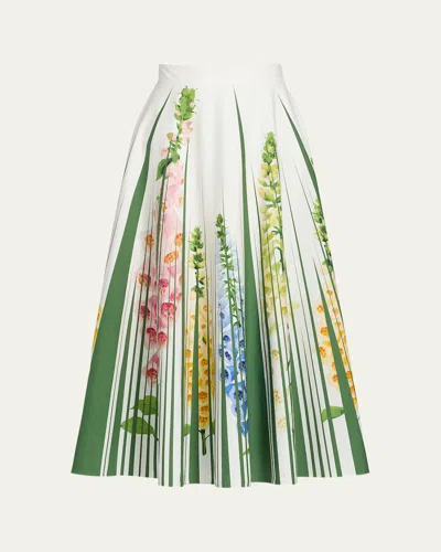 Oscar De La Renta Foxgloves Floral-print Cotton-blend Poplin Midi Skirt In Multi