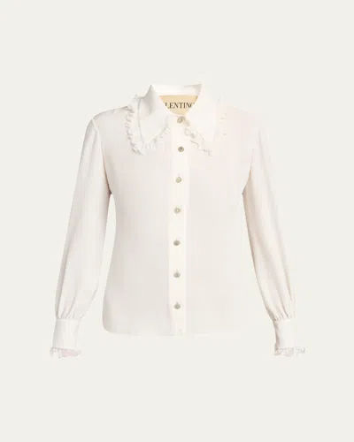 Valentino Ruffle-trim Silk Button Blouse In Multi
