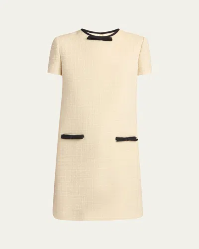 Valentino Bow Detail Virgin Wool Blend Tweed Minidress In Neutral