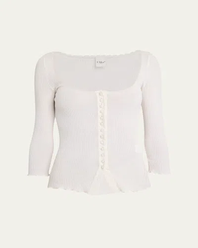 Chloé Mini Ruffled Cardigan Sweaters And Cardigans White In White