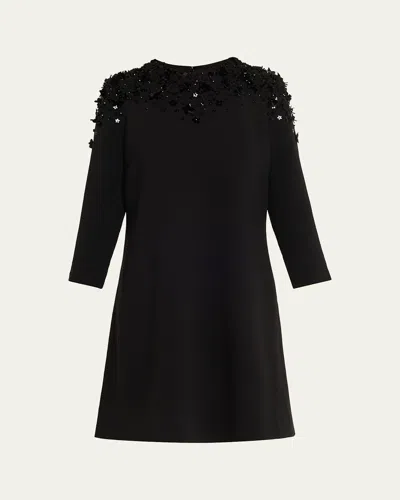 Rickie Freeman For Teri Jon A-line Floral Applique Crepe Dress In Multi