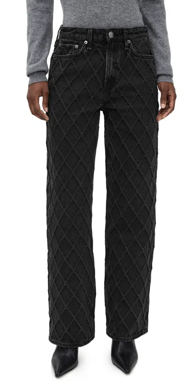 Rag & Bone Logan Mid Rise Wide Leg Jeans Qwblk In Black