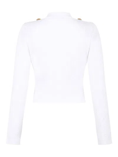 Balmain V-neck Cable Knit Cardigan With Gold-tone Buttons In White