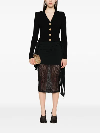 Balmain Black Twisted Knit Long-sleeved Cardigan Women