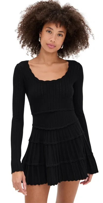 Loveshackfancy Lavender Pointelle Knit Mini Dress In Black