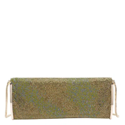Benedetta Bruzziches Chain Strap Rectangular Shoulder Bag With Rhinestone Embellishment In Green