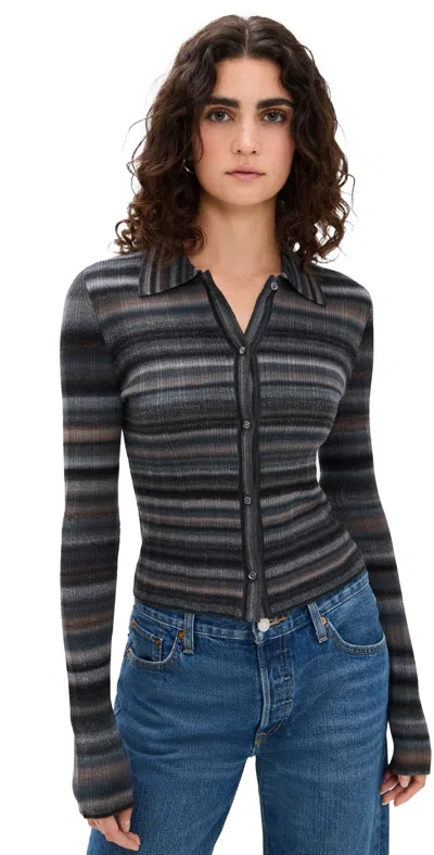 Re/done Ribbed Polo Cardigan Black Combo In Multi