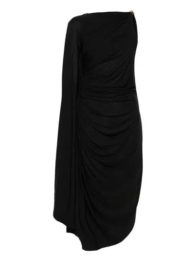 Bottega Veneta Black One-shoulder Draped Midi-dress