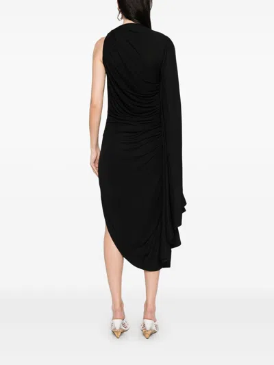 Bottega Veneta Black One-shoulder Draped Midi-dress