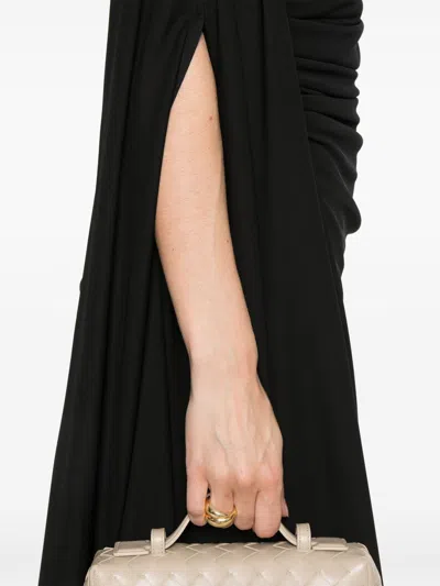 Bottega Veneta Black One-shoulder Draped Midi-dress